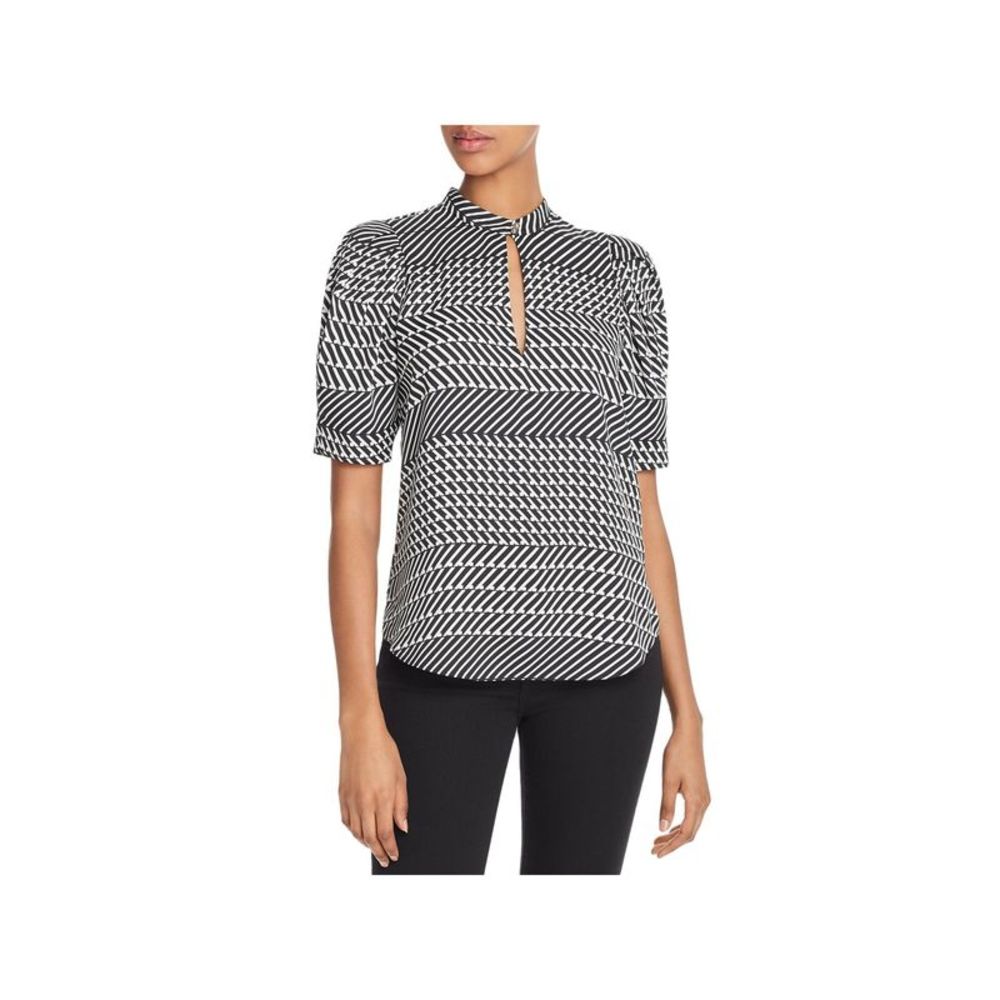 JOIE Womens Black Printed Short Sleeve Keyhole Top XS